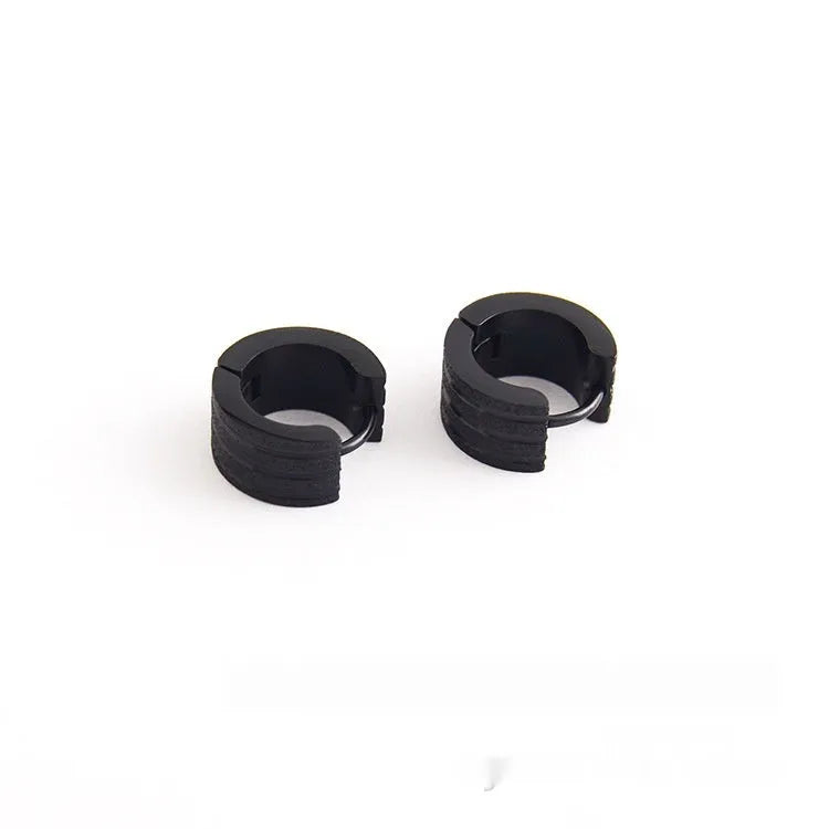 Three-line frosted geometric titanium steel earrings in black, gold or steel colour options