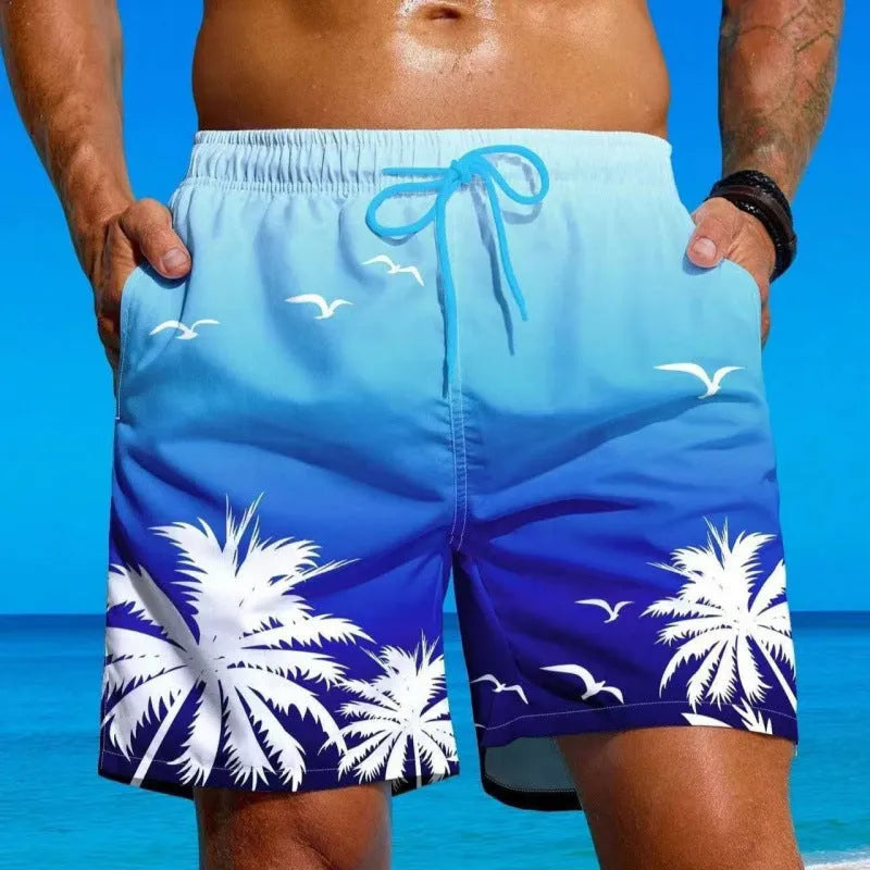 Men's ethnic pattern swimming trunks in loose board shorts style with polyester fabric