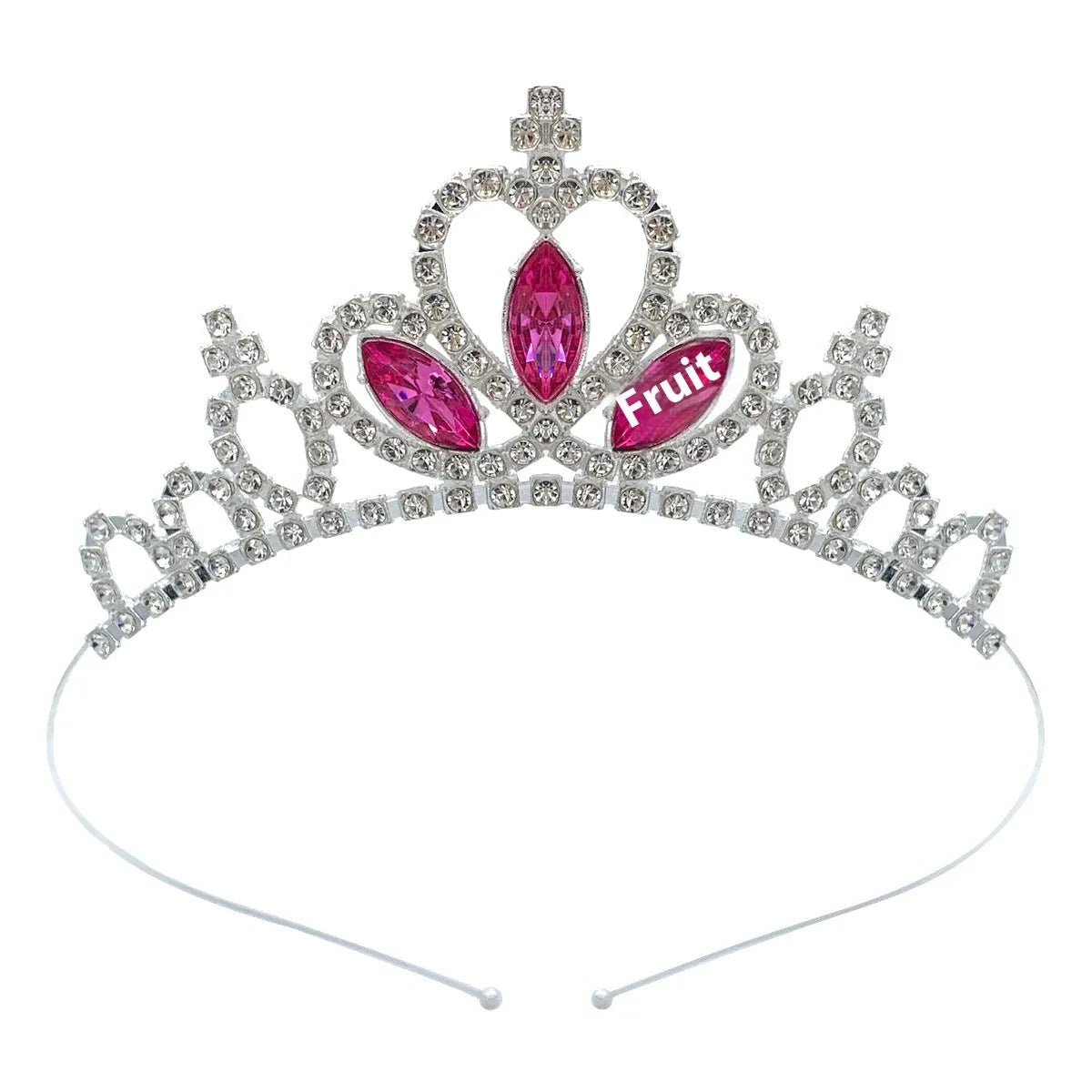 Girl's electroplated alloy princess crown headdress in gold and silver colour variations with gemstone-effect finishes.
