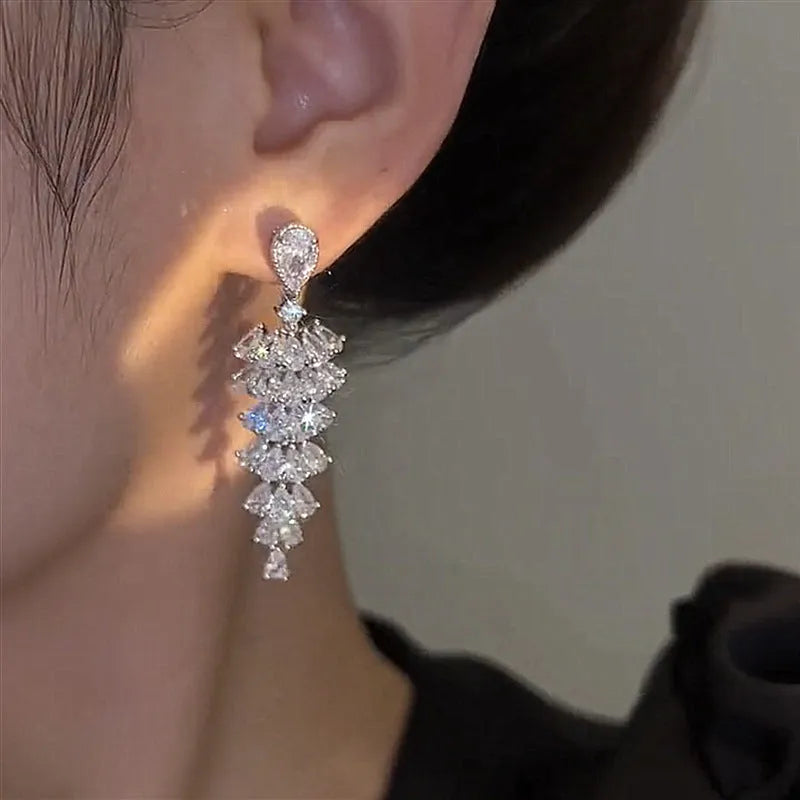 Silver pagoda coloured Christmas tree drop earrings with sparkling zircon for women.