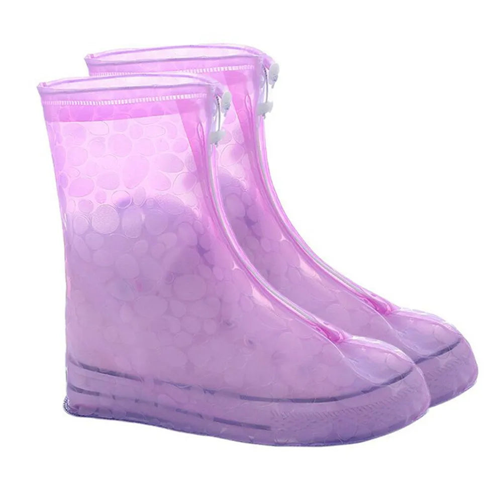 PVC waterproof shoe covers for men and women non-slip adult, transparent dot white, multiple sizes available