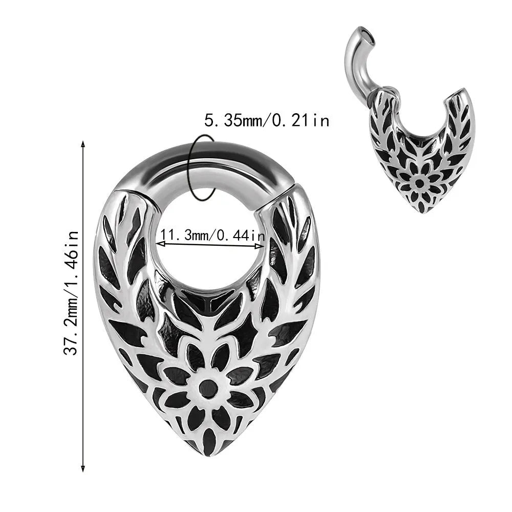 Stainless steel drop-shaped ear extender with totem design in auricle earlobe round hanging egg shape