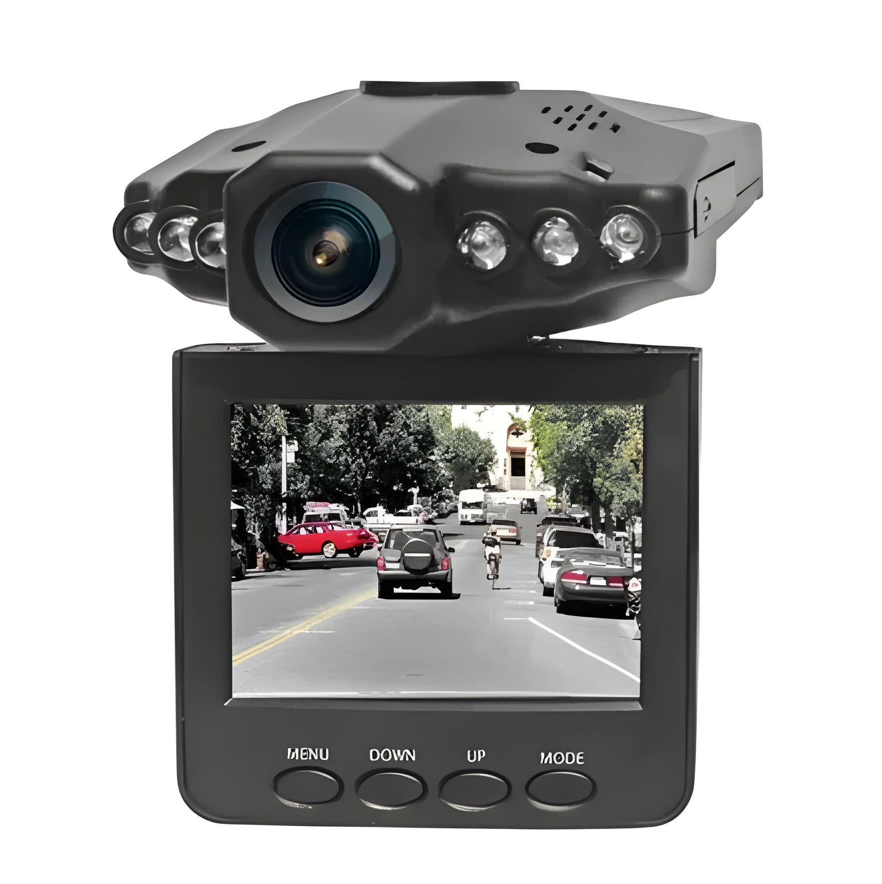 H198 car dash camera with 2.4-inch screen showing infrared night vision recording capability