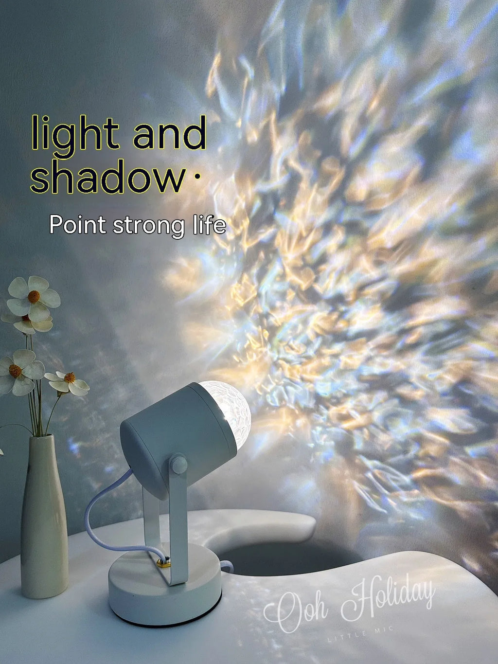 Dynamic water ripple ambience table lamp with light projection for ceiling or desktop use