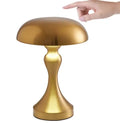 Metallic rechargeable LED desk lamp with touch control showing three colour temperature options