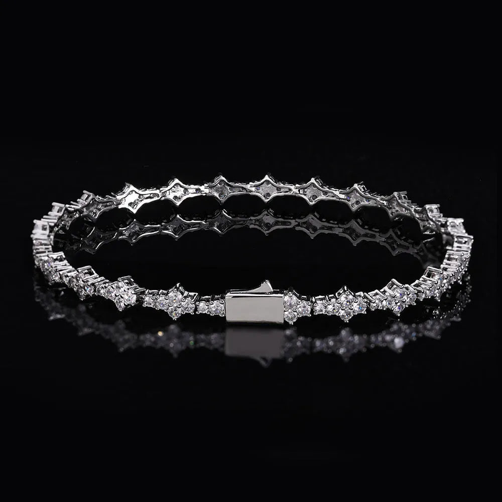 Copper hip hop bracelet with inlaid zircon in gold 6.5mm width geometric chain design