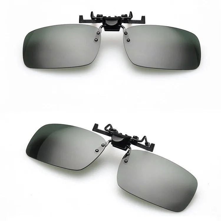 Myopia sunglasses clip with PC lenses in dark green, grey, and night vision options for prescription glasses