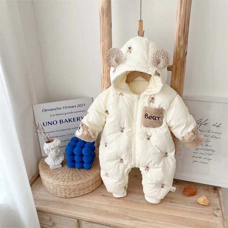 Baby winter velvet padded coat in beige with hood and zip front suitable for height 73cm to 100cm