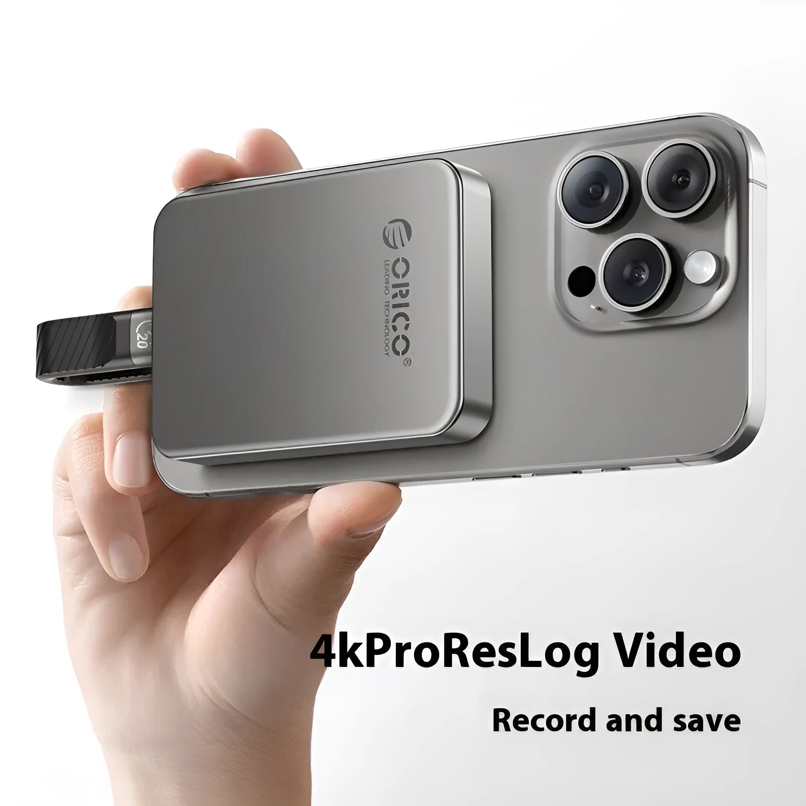 Grey magnetic mobile solid state drive with ultra-thin 80x60x11.2mm dimensions showing alloy plastic construction