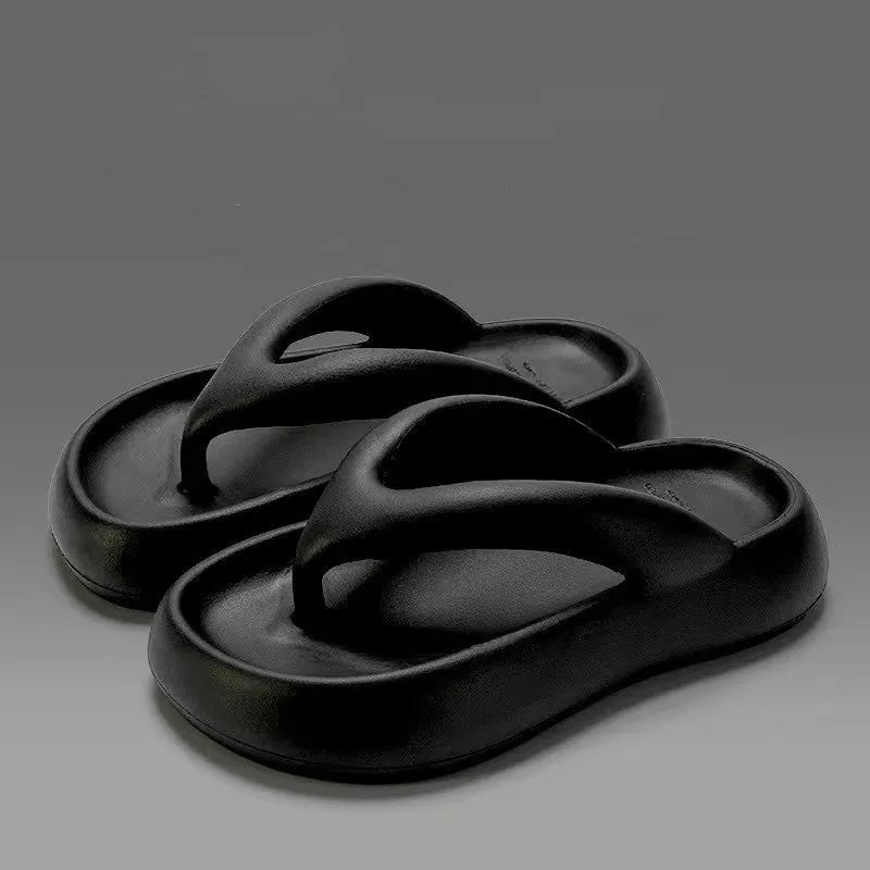 Women's thick-soled EVA flip-flops with a bow detail in assorted colours on a white background.