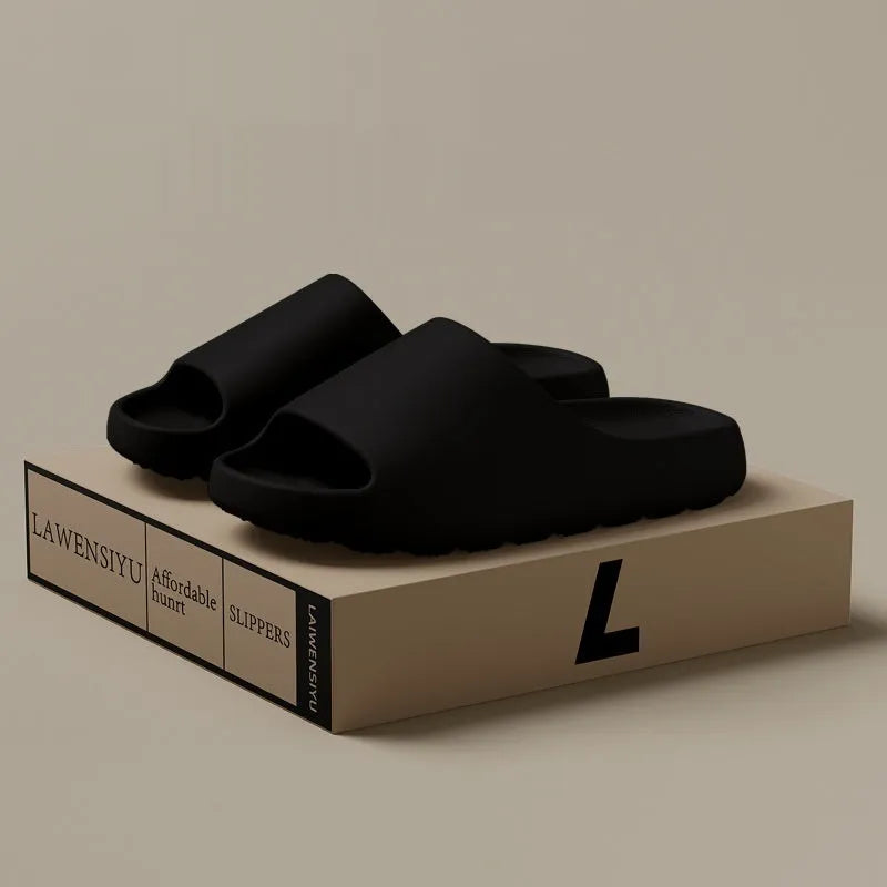 Women's thick sole EVA beach slippers in black, green, or brown colours, youth fashion style.