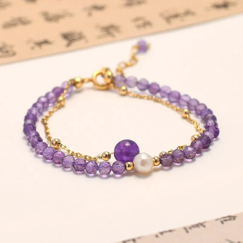 Purple amethyst crystal bracelet with diamond-shaped stones in Chinese style design for women