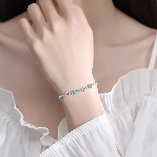 Blue diamond heart pendant necklace and bracelet set with mixed gem inlays on copper chain