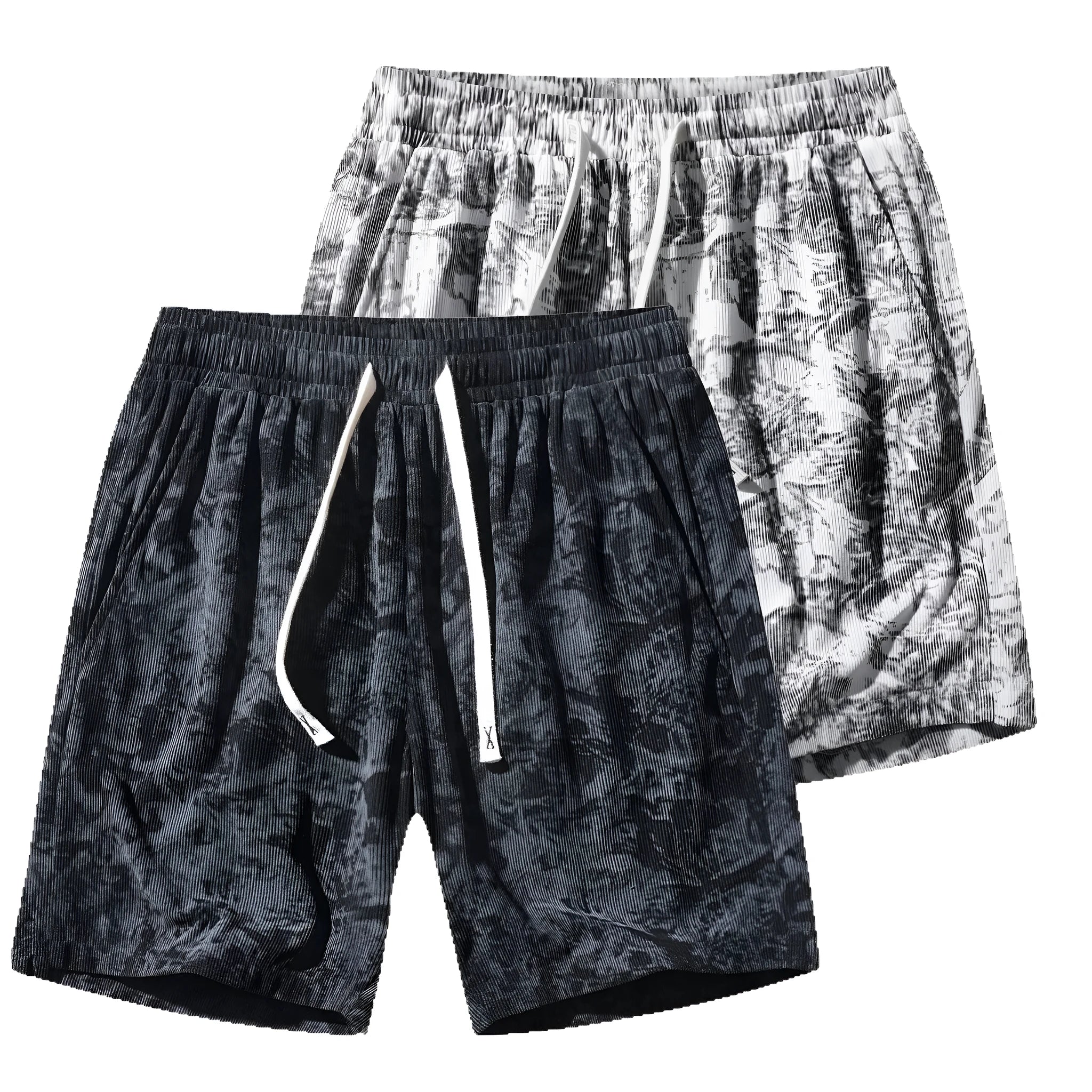 Men's camouflage corduroy athletic shorts with straight leg design and high waist