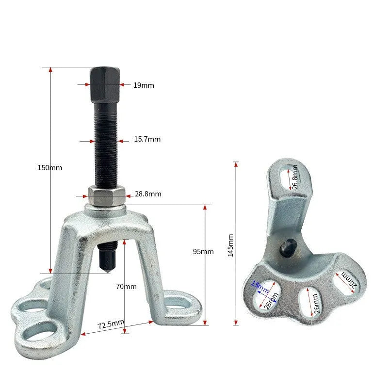 Chrome vanadium steel vehicle hub puller tool with three style options for brake drum removal