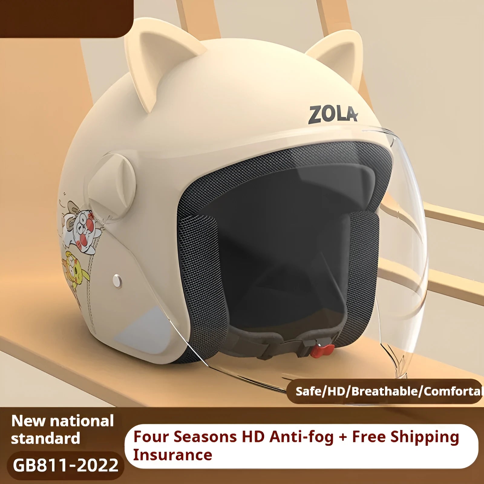 Electric bicycle helmet with winter scarf attachment and anti-fog visor in blue colour