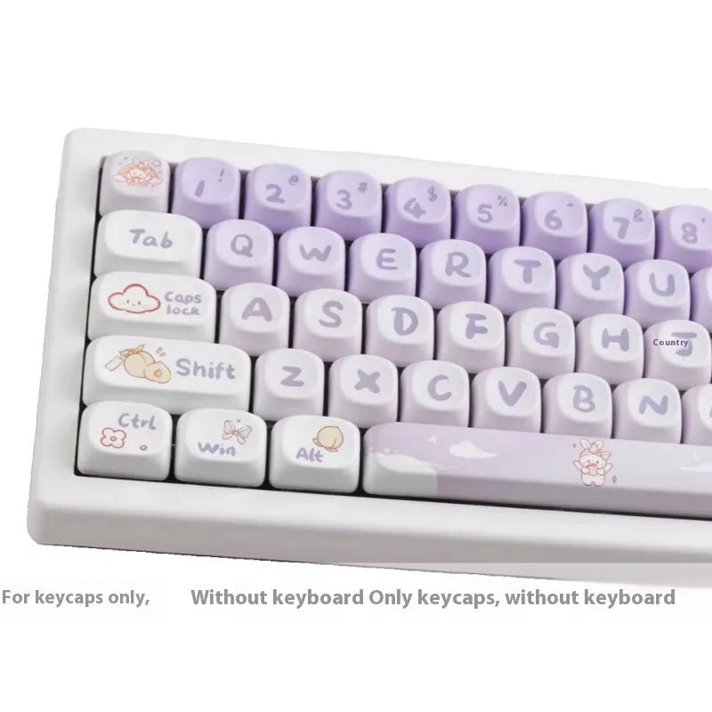Set of purple gradient mechanical keyboard keycaps with a rabbit design on PBT plastic.