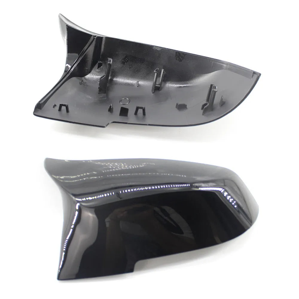 Pair of modified horn rear-view mirror shells for BMW 3 Series 4 Series in paint bright black finish