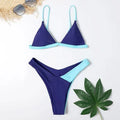 Women's two-piece swimsuit set with briefs-style panties and matching bra in pattern design