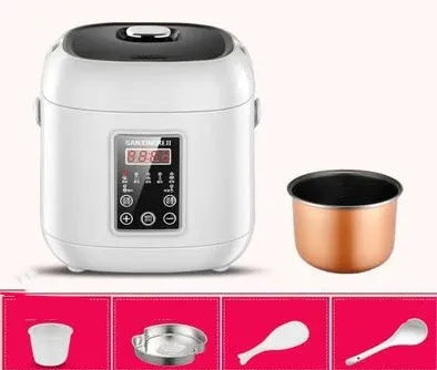 Compact mini rice cooker with steaming function and non-stick inner pot for 1-2 person meals