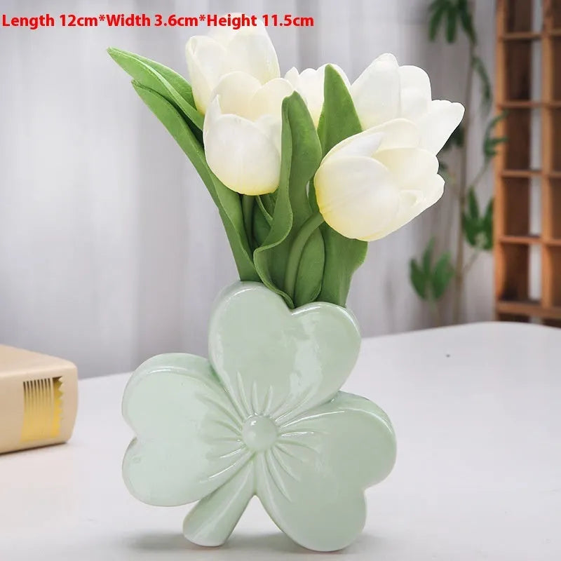 Square white porcelain vase in European style for desktop flowers.
