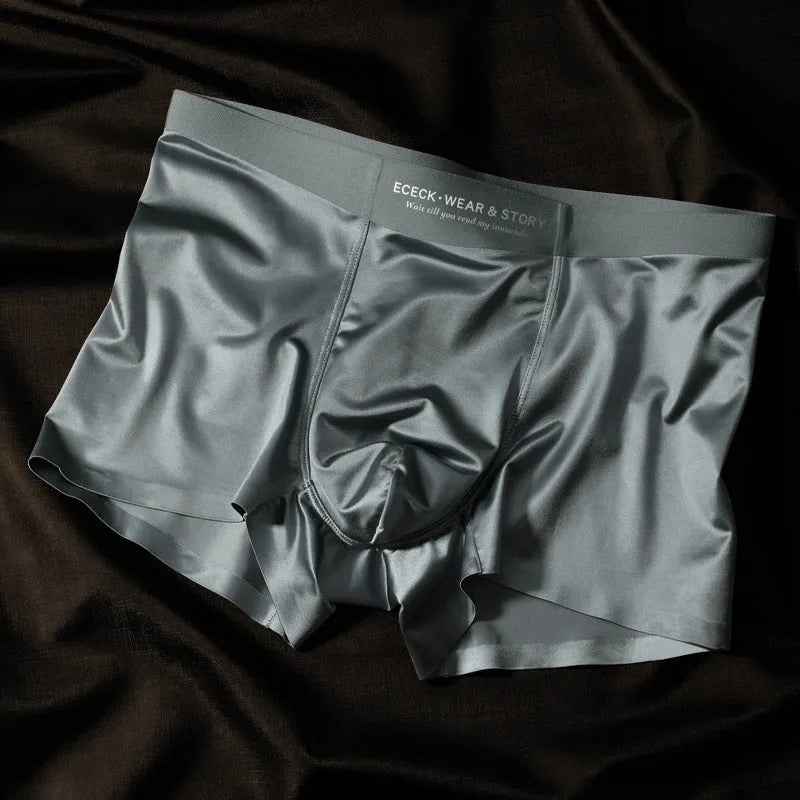 Men's colourblock seamless Ice Silk underwear in veil white, shown flat.