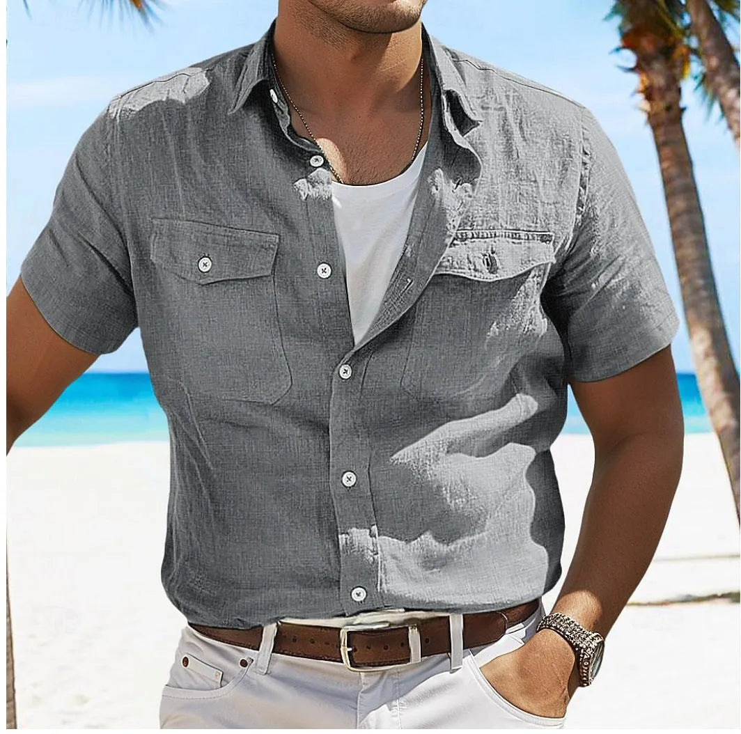Men's loose fit cotton shirt in cardigan style for casual summer wear