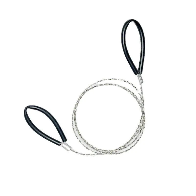German stainless steel survival wire saw with leather hand case showing extended wire blade