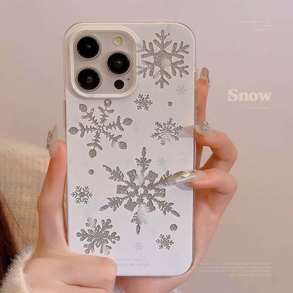 TPU silicone phone case for Apple iPhone with winter atmosphere design, glitter finish, and anti-fall protection