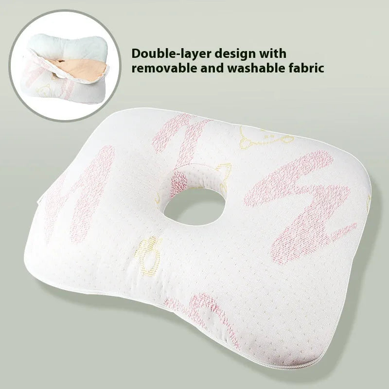 Single hole ear pillow for beauty salon use, shown in a plaid grey colour with detachable cover.