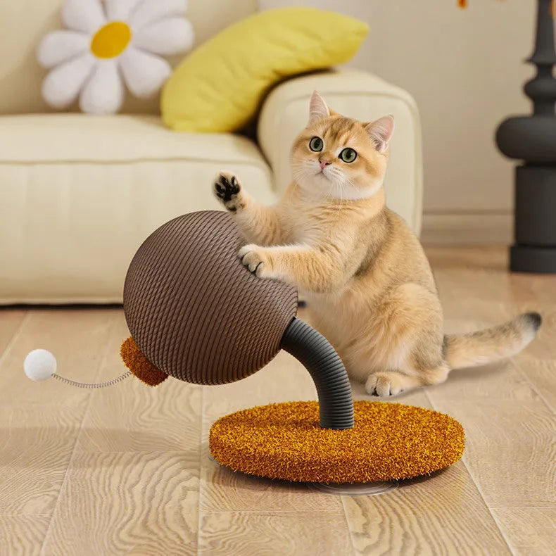 Large and small hemp rope cat scratch board with self-hi relieving tumbler in two style options.
