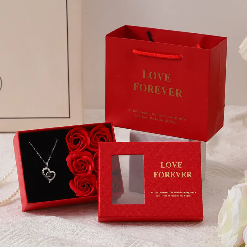 Korean style soap rose gift set with six flowers in presentation box