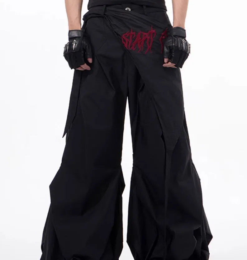 Korean-style wide-leg summer pants for boys in solid black or grey with loose fit design