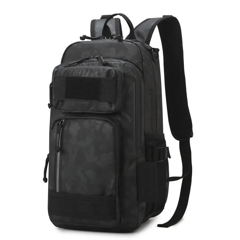 Large 20-35 litre outdoor backpack in orange colour made from Derm material for hiking and camping