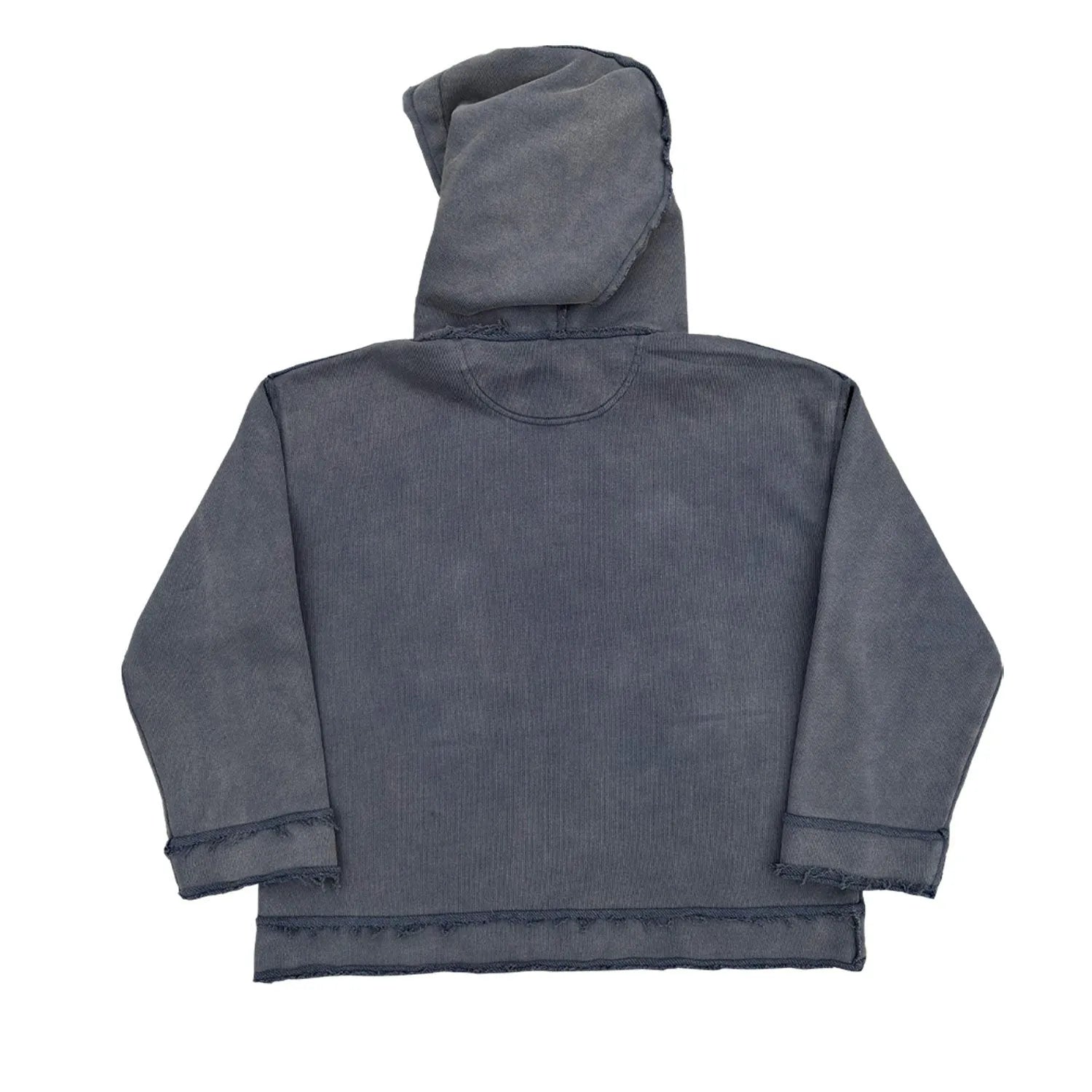 Dark blue hoodie sweater showing front view with hood