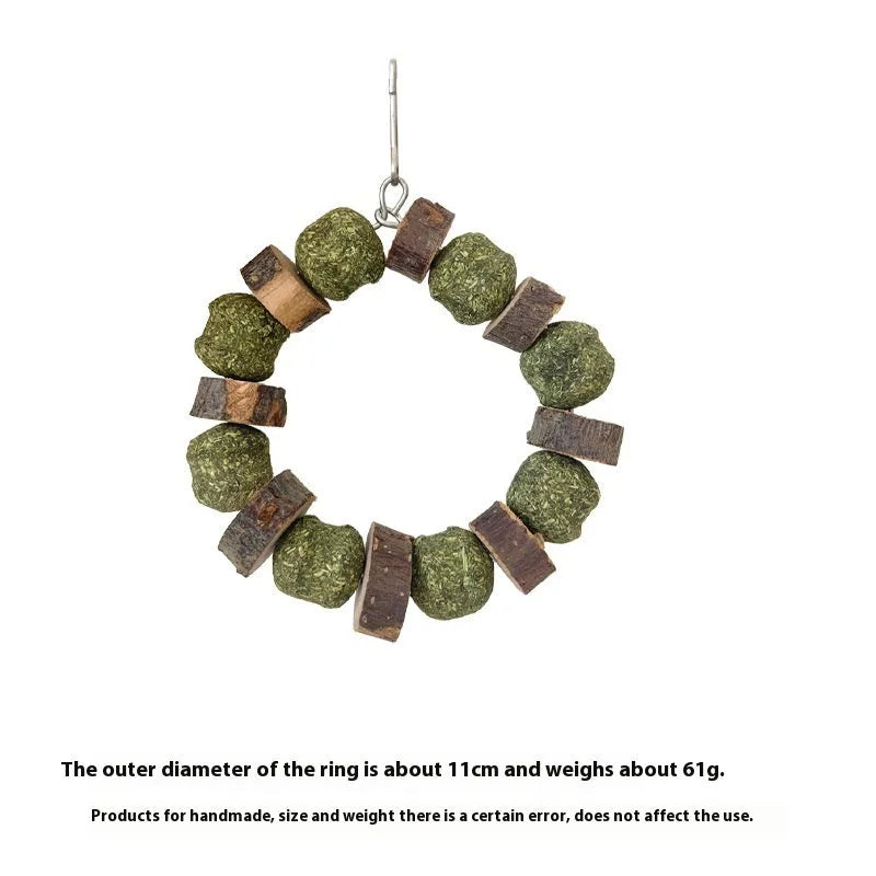 Hamster toy with Applewood straw ball ring for guinea pig and rabbit dental care and enrichment