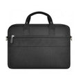 Black Oxford cloth laptop backpack showing multi-pocket organisation and a lock feature.
