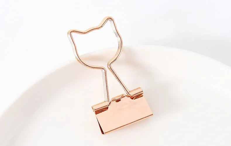 Gold decorative office clip with charm options including bow cactus cat flamingo love clouds designs