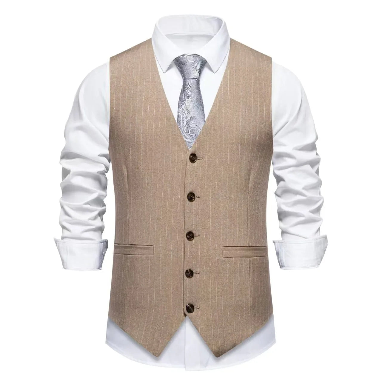 Men's striped suit vest with non-ironing polyester fabric in business formal style