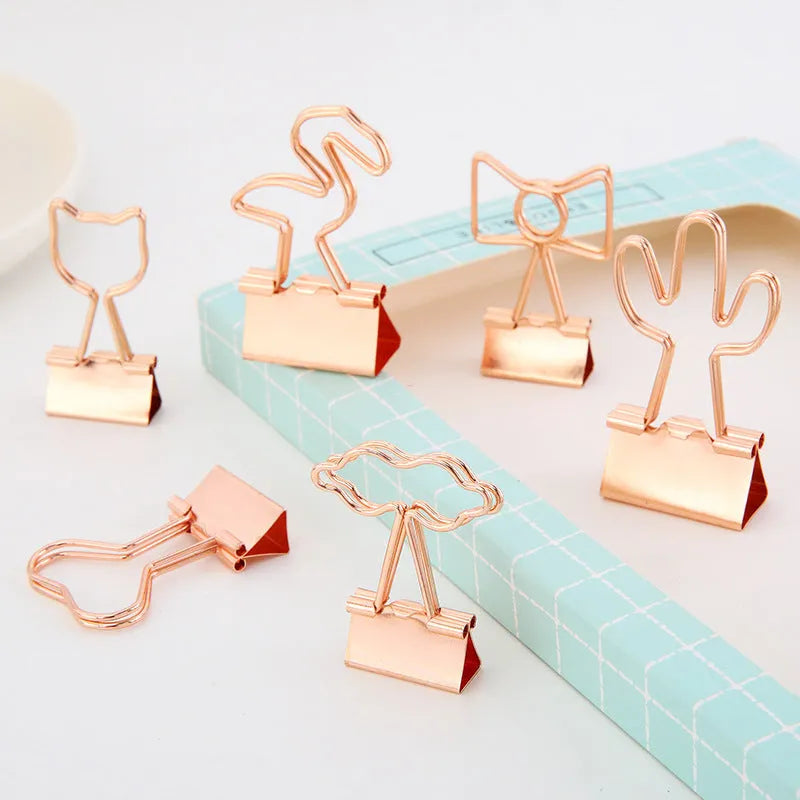 Gold decorative office clip with charm options including bow cactus cat flamingo love clouds designs