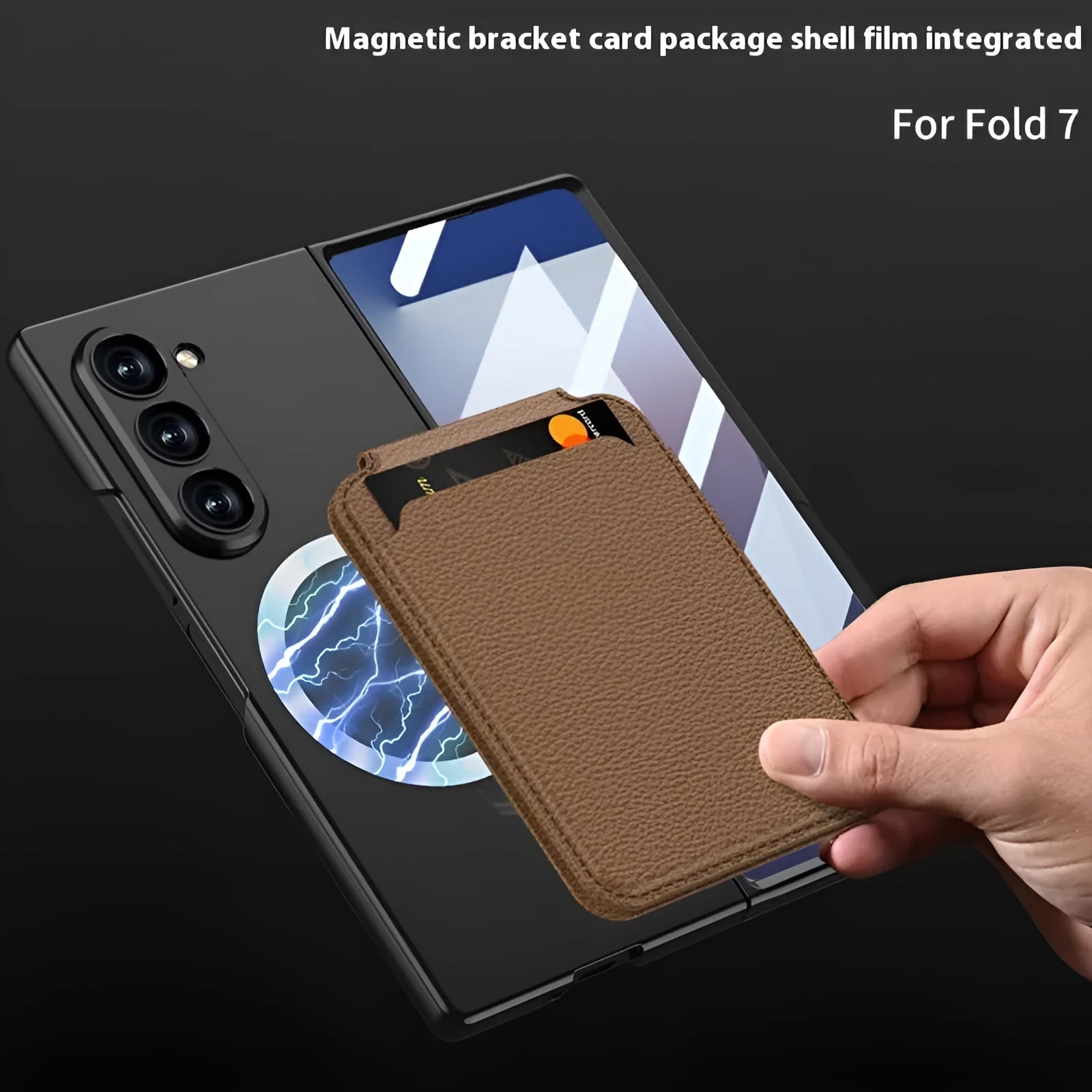 Samsung Galaxy Z Fold 7 hard case with detachable card holder and bracket in black colour