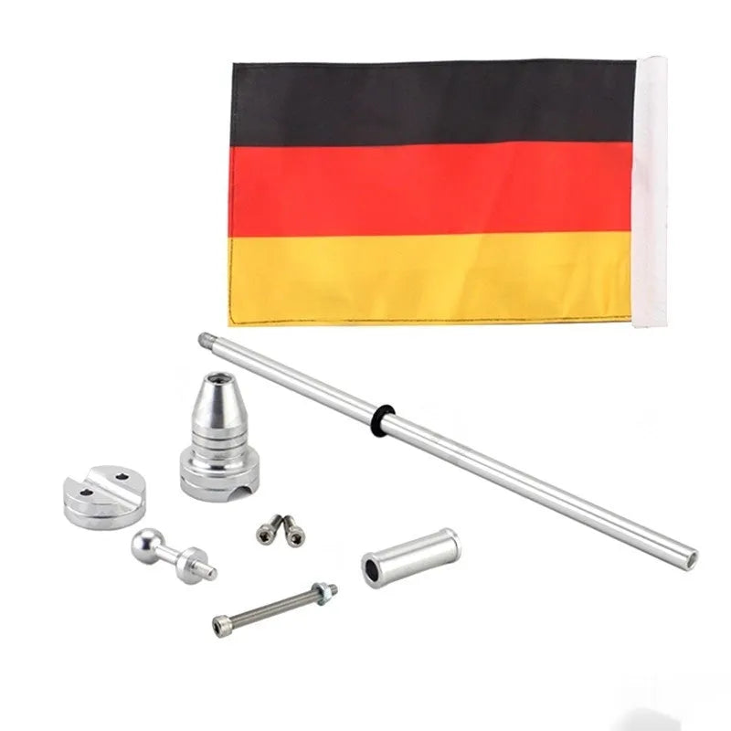 Tail box flagpole for vehicle luggage rack mounting in black or silver electroplated finish