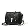 Women's soft black PU square shoulder bag with chain strap and external pocket