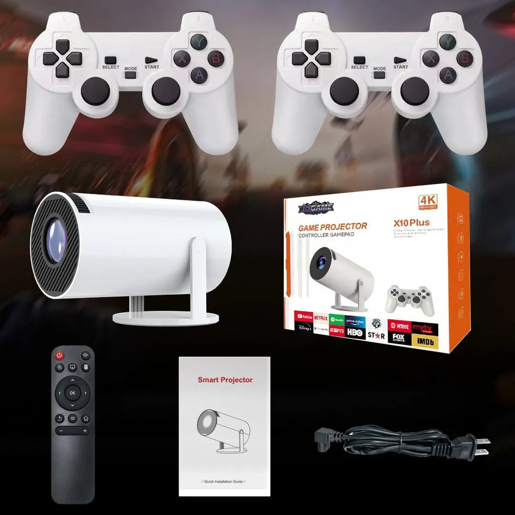 White Barrel X10 PLUS portable smart wall projection game machine with remote and gamepad