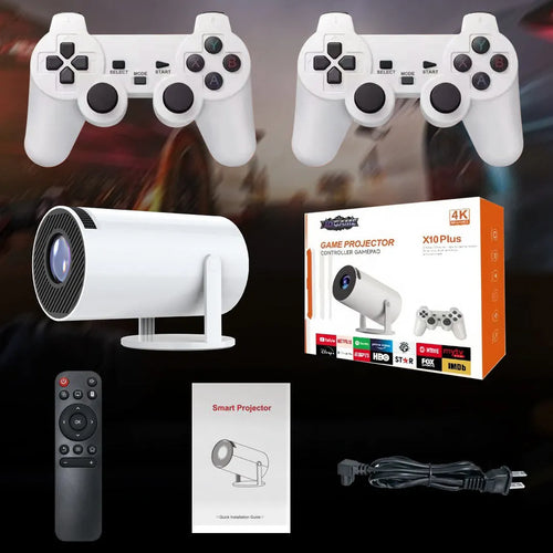 White Barrel X10 PLUS portable smart wall projection game machine with remote and gamepad