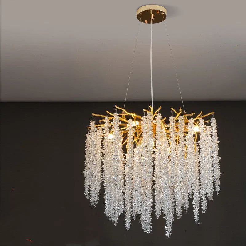 Crystal chandelier light fixture with adjustable height and aluminium alloy construction