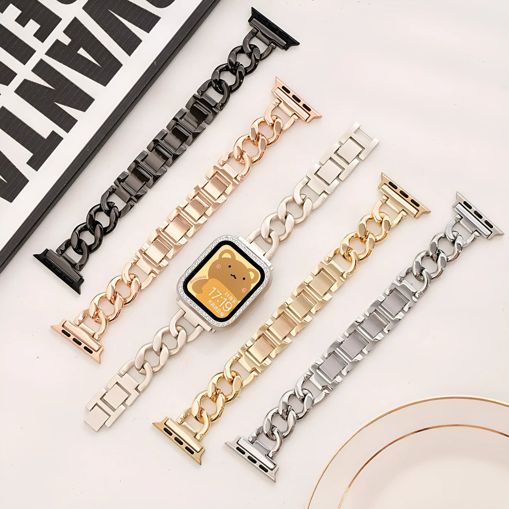 Denim chain metal replacement strap for Apple Watch in multiple colours and sizes