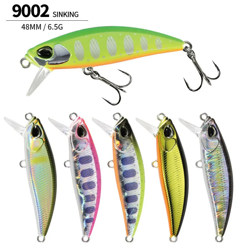 48mm soft plastic Mino fishing lure for snakehead and mandarin fish, showing colour options
