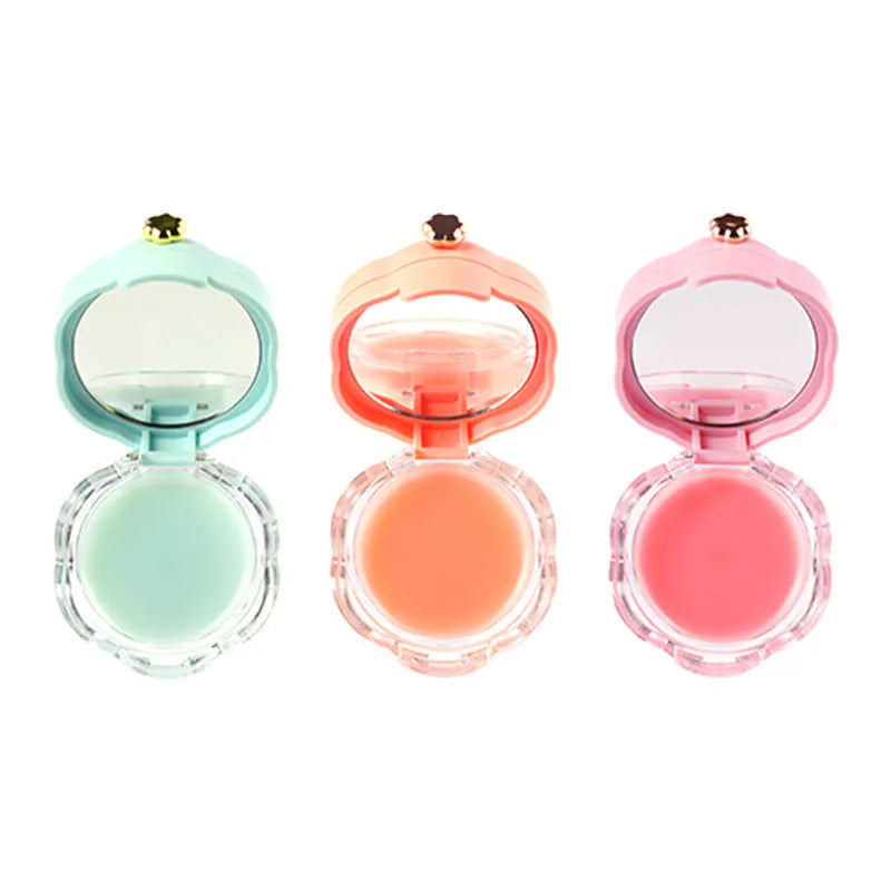 Moisturising lip balm 12g with plant essential oils, hidden brush, available in green orange and pink colours