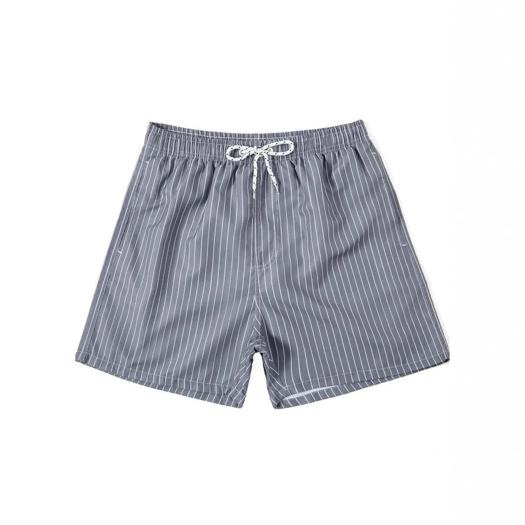 Polyester fibre striped beach shorts with straight leg opening and triangle lining design in multiple colours